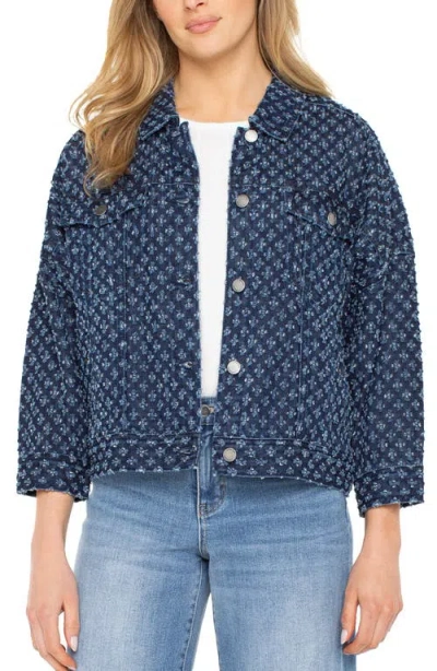 Liverpool Los Angeles Cropped Frayed Texture Jacket In Blue