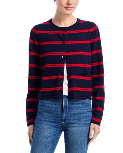French Connection Padma Fine Knit Stripe Cardigan In Hester Stripe Royal Blue In Burgundy