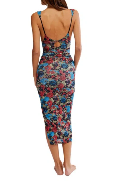 Free People X Intimately Fp Long Live Printed Mesh Slip In Blue