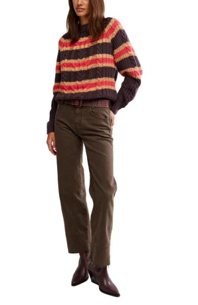 Free People Frankie Cable Striped Pullover In Chocolate Combo In Multi