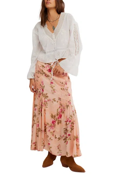 Free People Rowan Maxi Skirt In Floral Mauve In Gray
