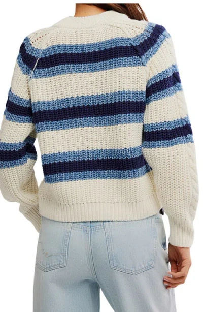 Free People Frankie Cable Striped Pullover Sweater In Ivory Combo In Multi