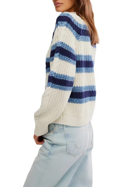 Free People Frankie Cable Striped Pullover Sweater In Ivory Combo In Multi