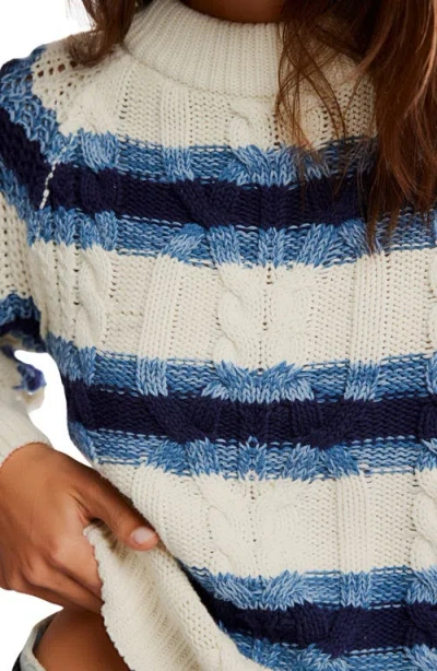 Free People Frankie Cable Striped Pullover Sweater In Ivory Combo In Multi