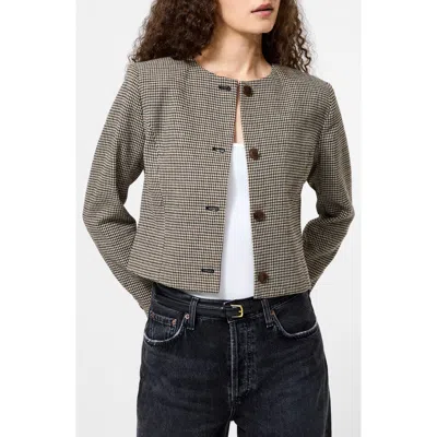French Connection Houndstooth Cropped Jacket In Gray