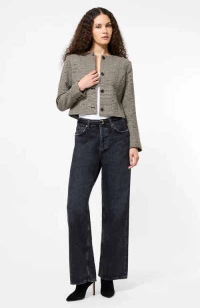 French Connection Houndstooth Cropped Jacket In Gray