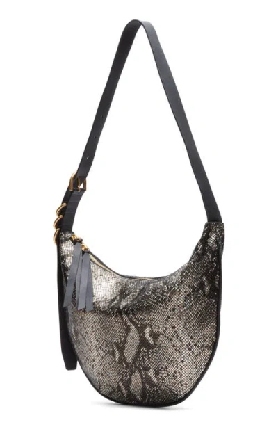 Rag & Bone Medium Mercer Snake Embossed Leather Hobo Bag In Black