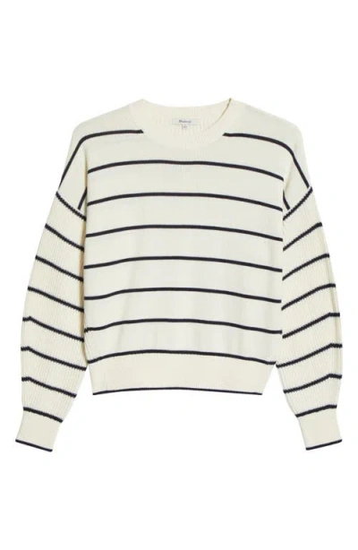 Madewell Striped Ribbed-sleeve Sweater Navy Stripe Combo In White