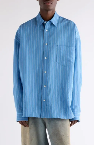 Acne Studios Striped Long Sleeve Button Up Shirt In Blue