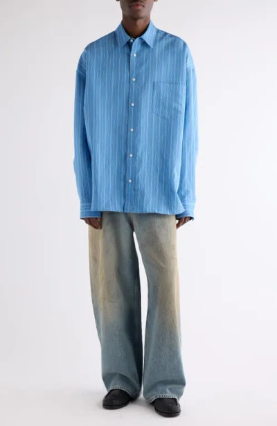 Acne Studios Striped Long Sleeve Button Up Shirt In Blue