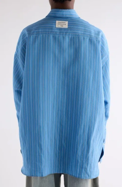 Acne Studios Striped Long Sleeve Button Up Shirt In Blue