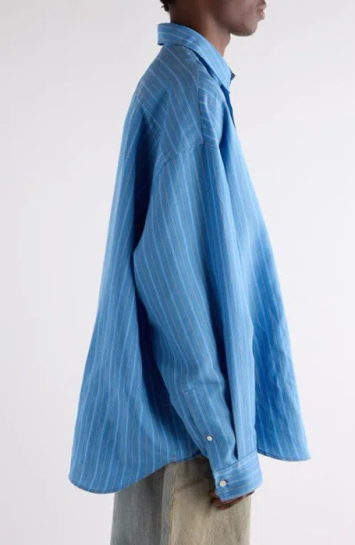 Acne Studios Striped Long Sleeve Button Up Shirt In Blue