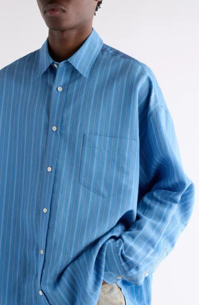 Acne Studios Striped Long Sleeve Button Up Shirt In Blue