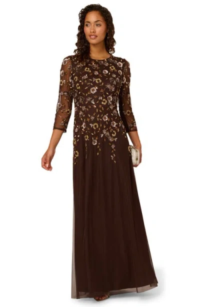Adrianna Papell Women's Bead Detail Maxi Dress In Brown
