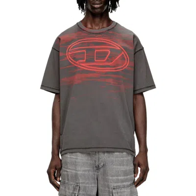 Diesel Cotton T-shirt With Oval D Print In Gray
