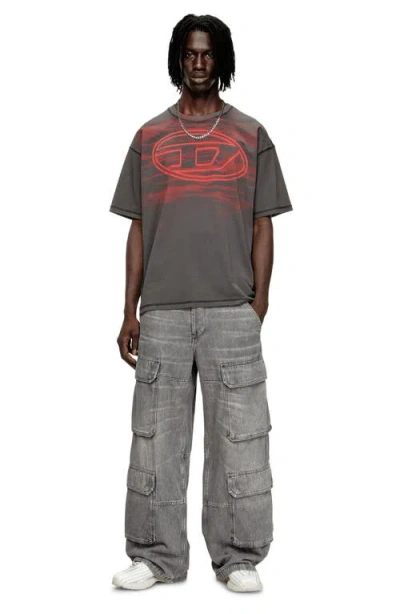 Diesel Cotton T-shirt With Oval D Print In Gray