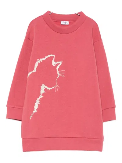 Il Gufo Cat-embroidered Sweatshirt Dress In Pink