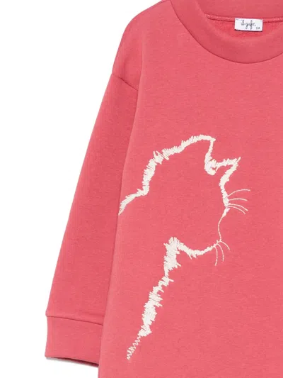 Il Gufo Cat-embroidered Sweatshirt Dress In Pink