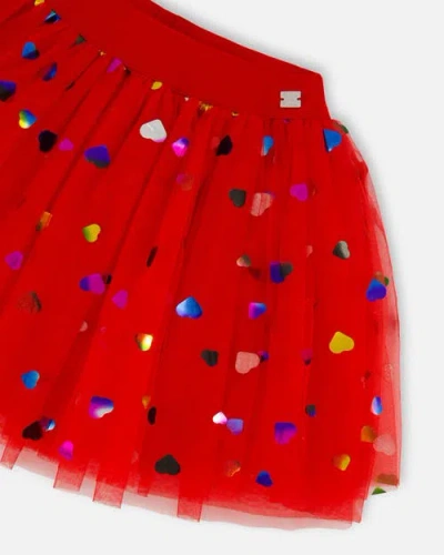 Deux Par Deux Tulle Skirt With Iridescent Heart Confettis In Red