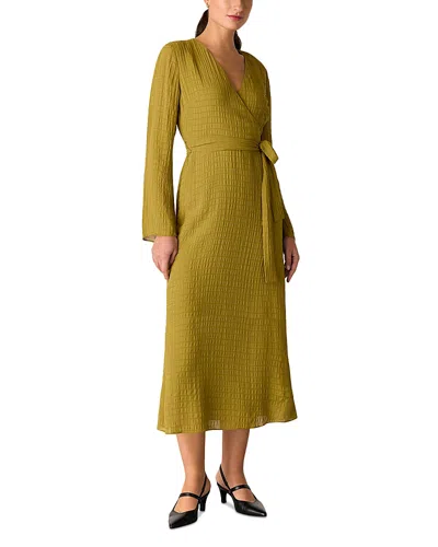 Whistles Alex Textured Wrap Midi Dress In Gold | ModeSens