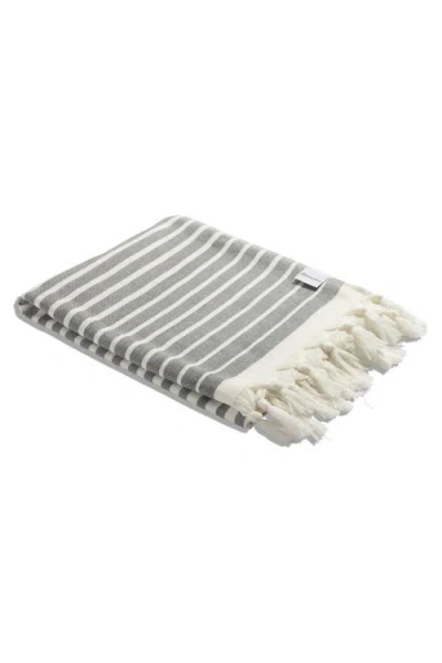 Infusezen Gradient Striped Organic Turkish Towel With Soft Terry Cloth Back In Gray