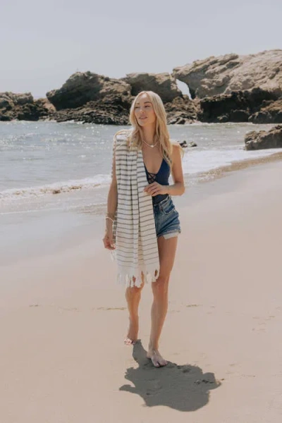 Infusezen Gradient Striped Organic Turkish Towel With Soft Terry Cloth Back In Gray