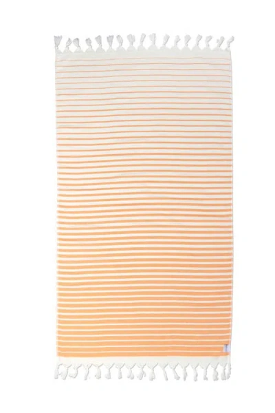 Infusezen Gradient Striped Organic Turkish Towel With Soft Terry Cloth Back In Orange