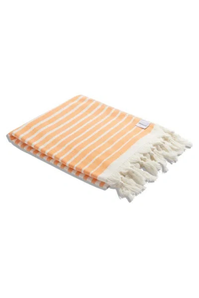 Infusezen Gradient Striped Organic Turkish Towel With Soft Terry Cloth Back In Orange