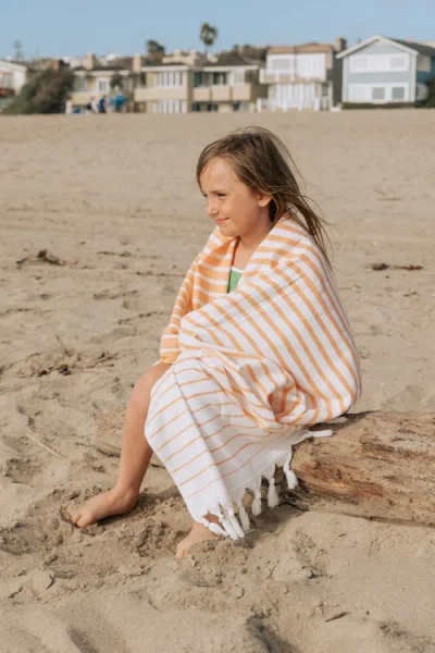 Infusezen Gradient Striped Organic Turkish Towel With Soft Terry Cloth Back In Orange