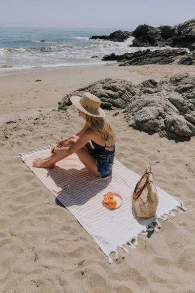 Infusezen Gradient Striped Organic Turkish Towel With Soft Terry Cloth Back In Orange