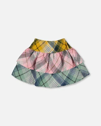 Deux Par Deux Two-tiered Flannel Skirt In Multi