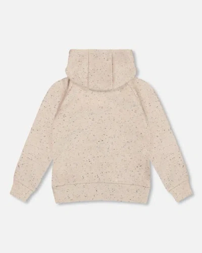 Deux Par Deux Glittering French Terry Hoodie With Heart Applique In Neutral