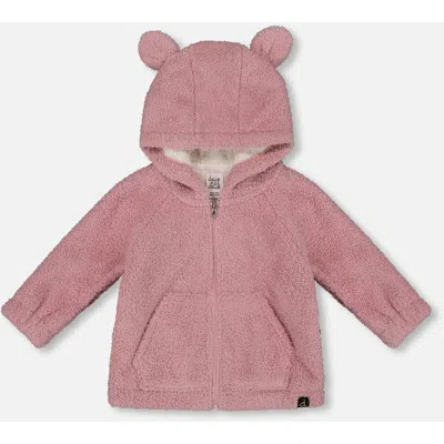 Deux Par Deux Hooded Full Zip Cat Plush Jacket In Pink