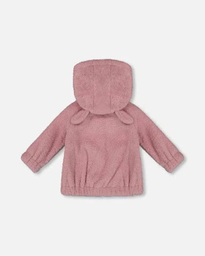 Deux Par Deux Hooded Full Zip Cat Plush Jacket In Pink