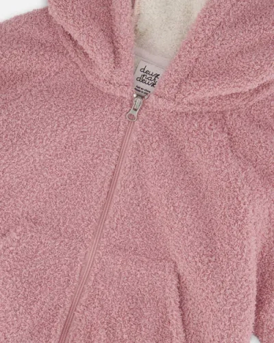 Deux Par Deux Hooded Full Zip Cat Plush Jacket In Pink
