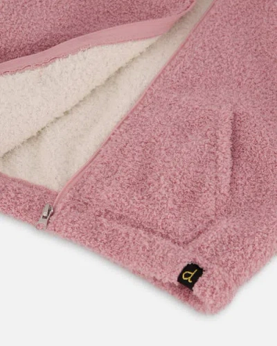 Deux Par Deux Hooded Full Zip Cat Plush Jacket In Pink