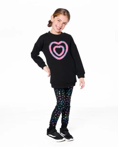 Deux Par Deux Fleece Jacquard Tunic With Heart Applique In Black