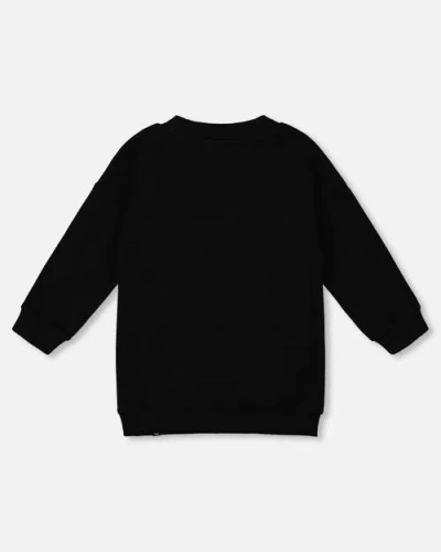 Deux Par Deux Fleece Jacquard Tunic With Heart Applique In Black