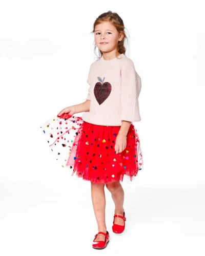 Deux Par Deux Tulle Skirt With Iridescent Heart Confettis In Red