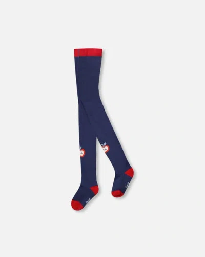 Deux Par Deux Knit Tights With Apples In Blue