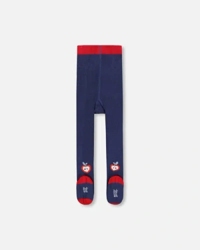 Deux Par Deux Knit Tights With Apples In Blue