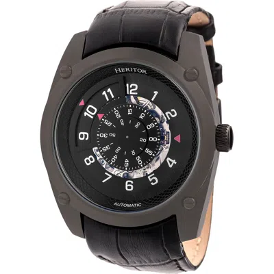 Heritor Automatic Daniels Semi-skeleton Leather-band Watch In Black