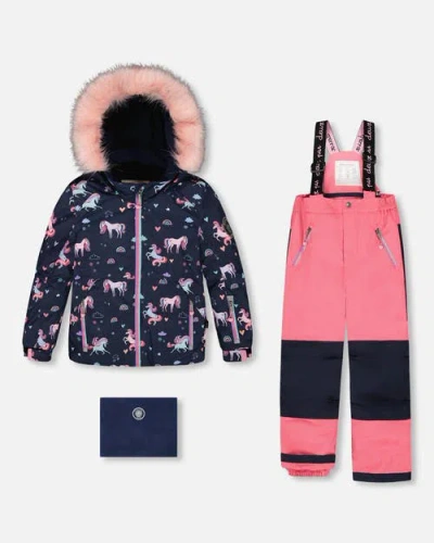 Deux Par Deux Girl Two-piece Play Snowsuit With Jacket And Solid Pant In Pink