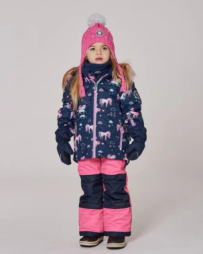 Deux Par Deux Girl Two-piece Play Snowsuit With Jacket And Solid Pant In Pink