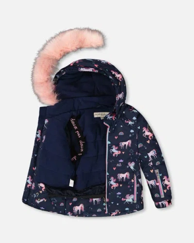 Deux Par Deux Girl Two-piece Play Snowsuit With Jacket And Solid Pant In Pink