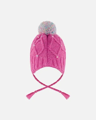 Deux Par Deux Lined Peruvian Knit Hat With Pompom In Pink