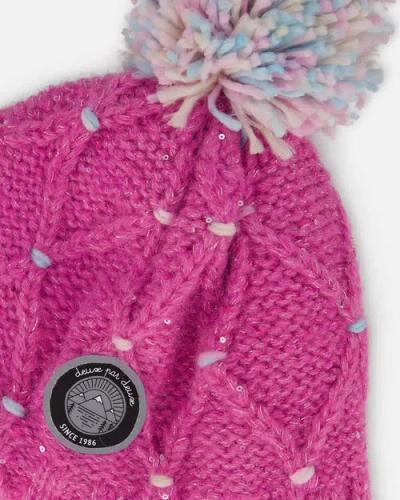 Deux Par Deux Lined Peruvian Knit Hat With Pompom In Pink
