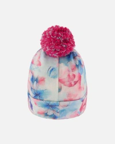 Deux Par Deux Lined Knit Pompom Hat Flower In Multi