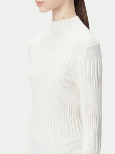 Gobi Mongolian Cashmere High-neck Ribbed Cotton Silk Cashmere Blend Sweater In White