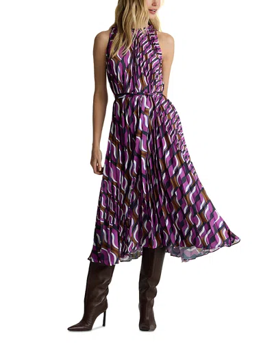 St John 70s Block Print Dress In Purple